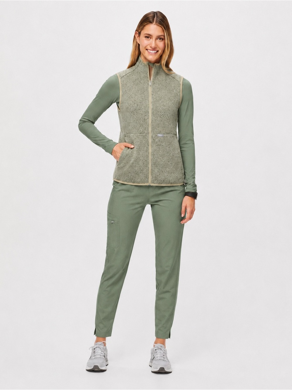 FIGS On-Shift Knitted-Jumper Vest™ in Heather Sage Green | S